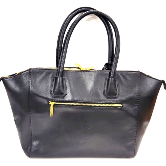 NEW!! Joy & Iman Black Split Leather w/ Gold Accents Large Tote Shoulder Bag - Picture 2 of 13